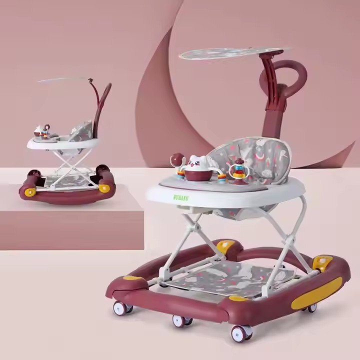 Little Mom Premergator pentru bebelusi multifunctional cu maner parental sistem de balansare Muzica roti silentioase cu perna de sezut si copertina detasabila dimensiune 54 x 17 x 86 cm Red