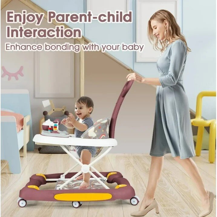 Little Mom Premergator pentru bebelusi multifunctional cu maner parental sistem de balansare Muzica roti silentioase cu perna de sezut si copertina detasabila dimensiune 54 x 17 x 86 cm Red