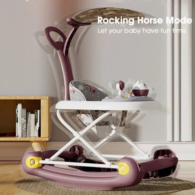 Little Mom Premergator pentru bebelusi multifunctional cu maner parental sistem de balansare Muzica roti silentioase cu perna de sezut si copertina detasabila dimensiune 54 x 17 x 86 cm Red