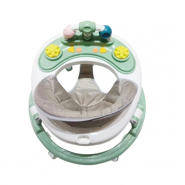 Little Mom Premergator pentru copii Light Green educational cu lumini si sunete pliabil si ajustabil in inaltime cu 6 roti silentioase dimensiune 67 x 67 x 46 cm