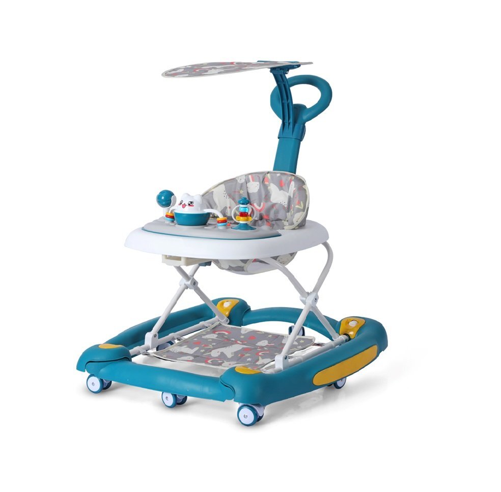 Little Mom Premergator pentru copii multifunctional cu maner parental sistem de balansare Muzica roti silentioase cu perna de sezut si copertina detasabila dimensiune 54 x 17 x 86 cm Green