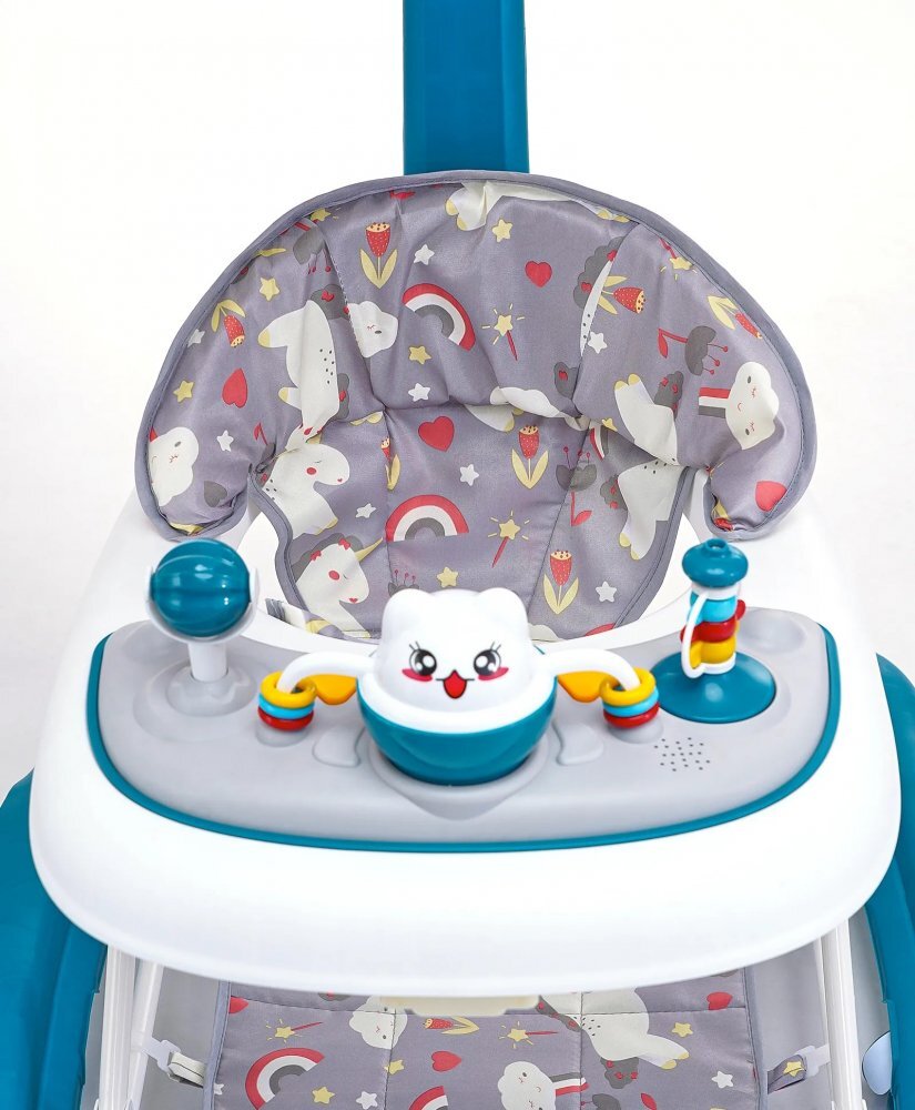 Little Mom Premergator pentru copii multifunctional cu maner parental sistem de balansare Muzica roti silentioase cu perna de sezut si copertina detasabila dimensiune 54 x 17 x 86 cm Green