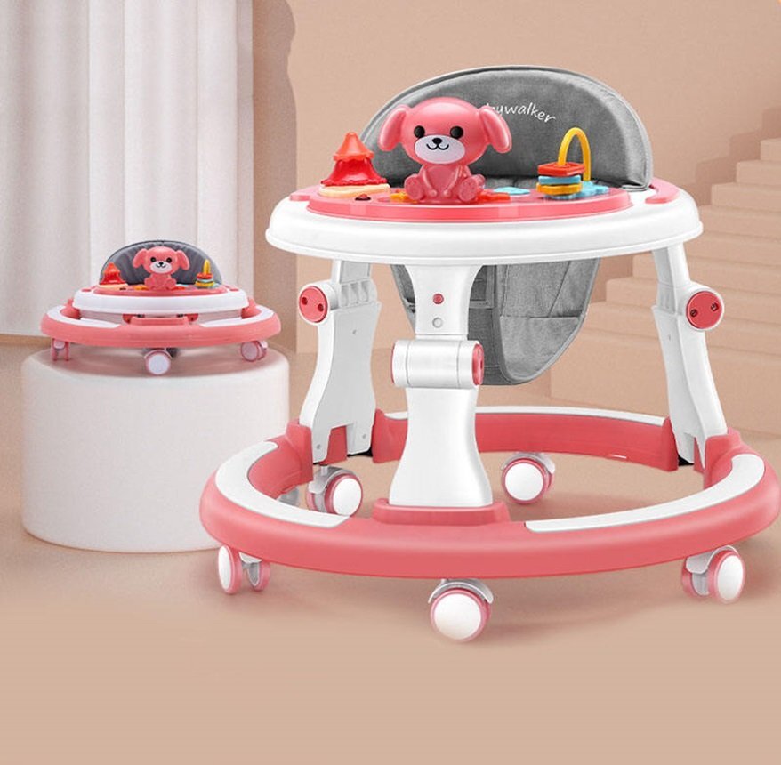 Little Mom Premergator pentru copii Pink cu panou interactiv detasabil cu sunete si lumini sezut cu spatar inalt roti silentioase prevazut cu maner de sustinereimpingere