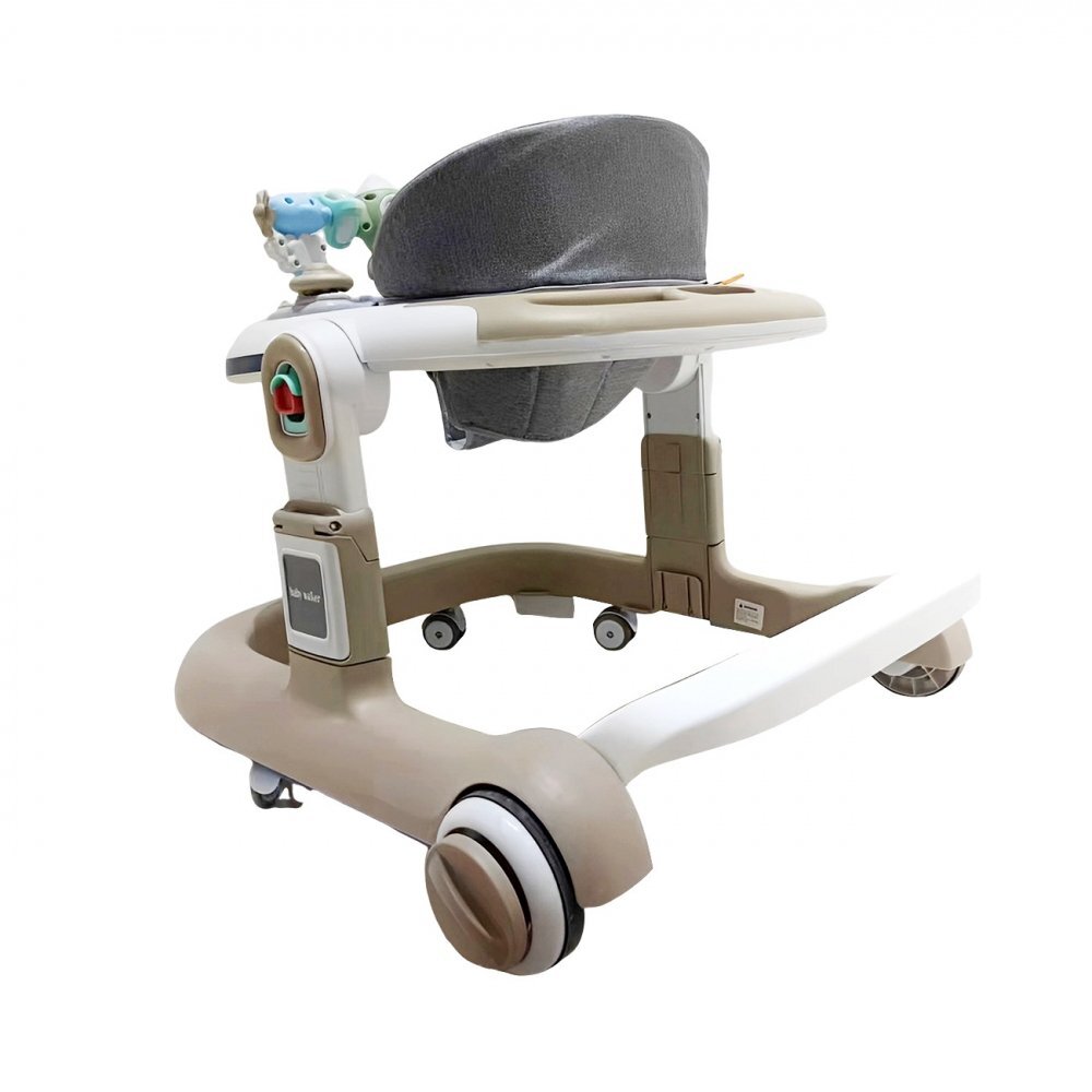 Little Mom Premergator pentru copii Rocket Khaki cu functie de antepremergator cu sezut reglabil in inaltime panou interactiv detasabil cu roti silentioase sistem de franare dimensiune 76 x 58 x 60 cm