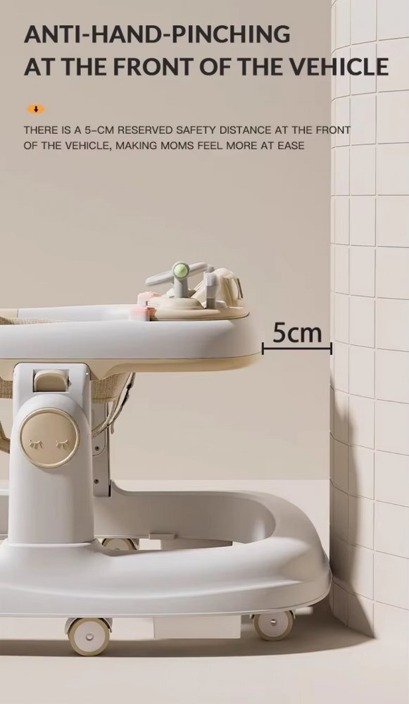 Little Mom Premergator si antepremergator 2 in 1 pentru copii beige pliabil inaltime reglabila sezut cu spatar roti silentioase panou interactiv detasabil cu sunete