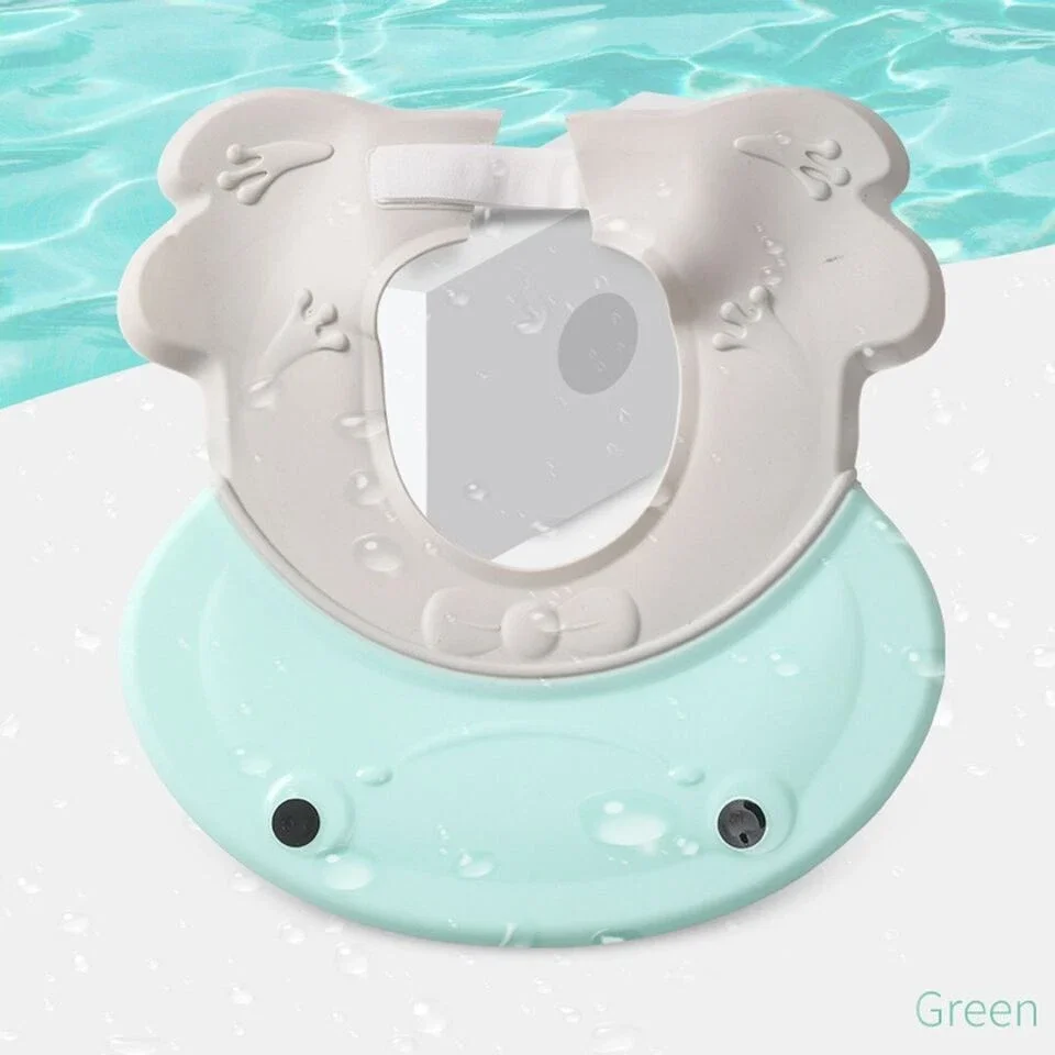 Little Mom Protectie baita Frog Green pentru ochi si urechi ajustabila flexibila cu fixare prin clama dimensiune 27.5 x 26.5 cm