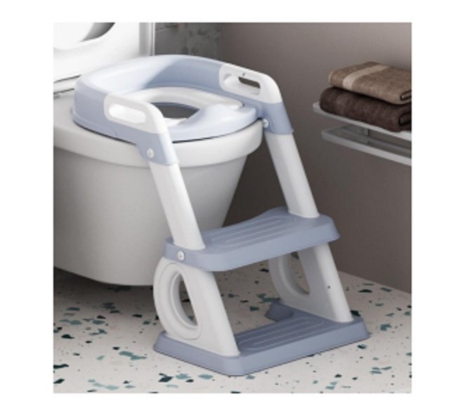 Little Mom Reductor de toaleta Blue pentru copii pliabil multifunctional cu manere si suport de picioare inaltime ajustabila 38 - 45 cm dimensiune 40.6 x 49.2 x 27.1 cm