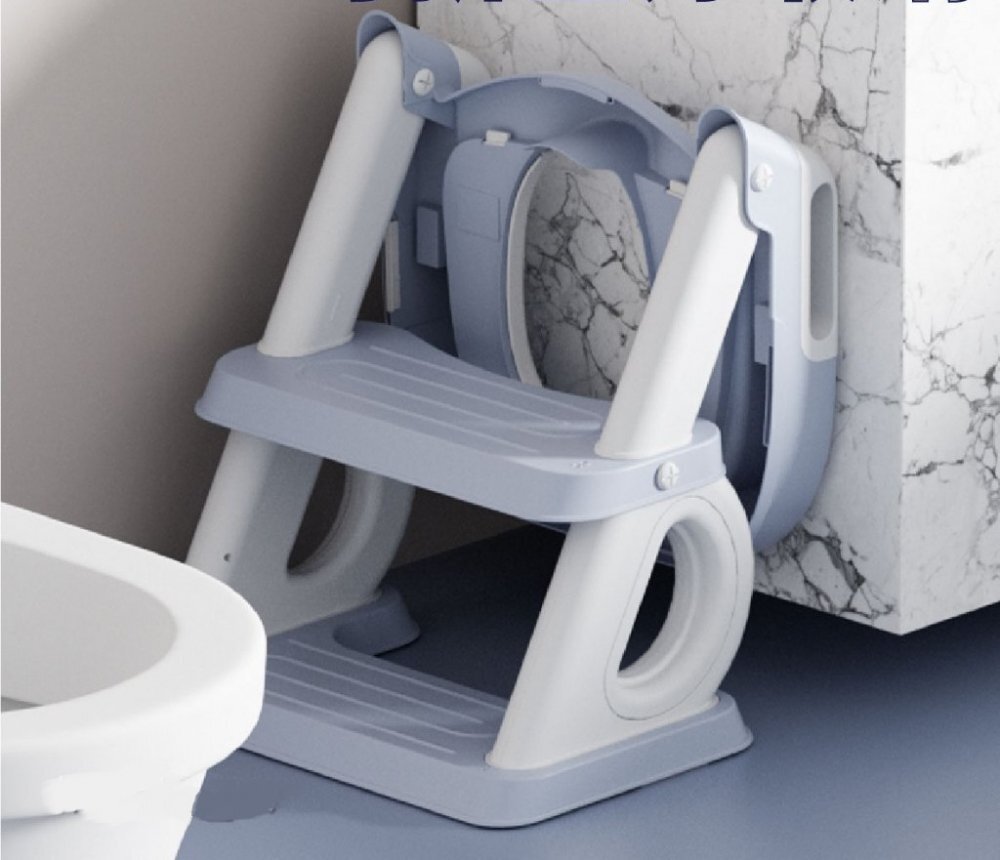 Little Mom Reductor de toaleta Blue pentru copii pliabil multifunctional cu manere si suport de picioare inaltime ajustabila 38 - 45 cm dimensiune 40.6 x 49.2 x 27.1 cm
