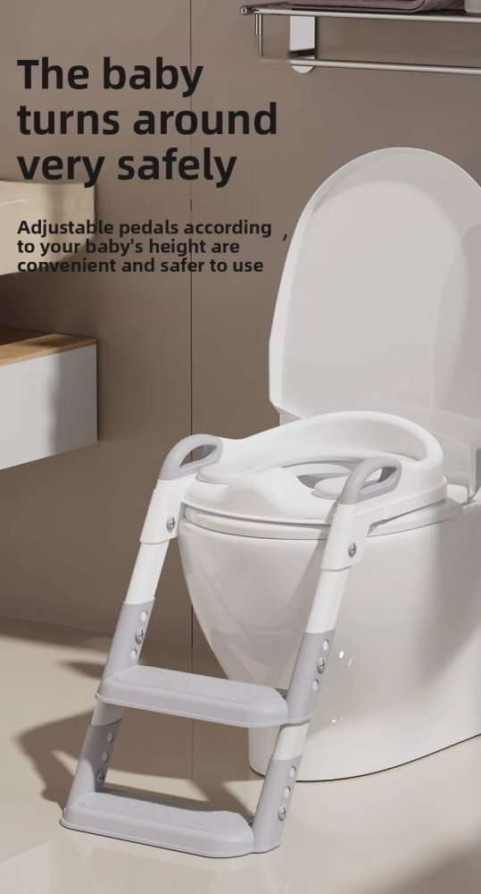 Little Mom Reductor de toaleta pentru copii Grey pliabil reglabil colac din PU compatibilitate multipla design ergonomic cu manere de sustinere design anti-stropire dimensiune 49 x 34.6 cm