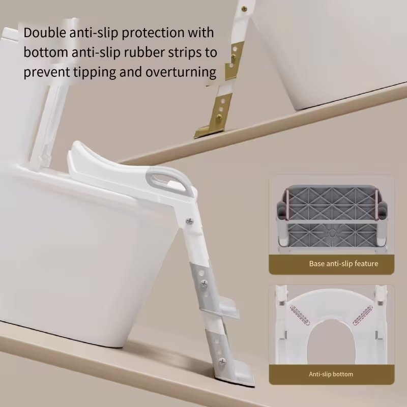 Little Mom Reductor de toaleta pentru copii Grey pliabil reglabil colac din PU compatibilitate multipla design ergonomic cu manere de sustinere design anti-stropire dimensiune 49 x 34.6 cm