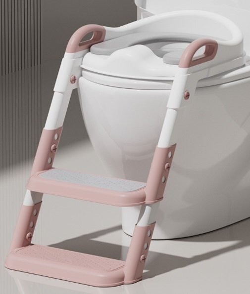 Little Mom Reductor de toaleta pentru copii Pink pliabil reglabil colac din PU compatibilitate multipla design ergonomic cu manere de sustinere design anti-stropire dimensiune 49 x 34.6 cm