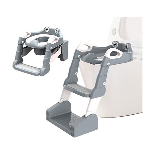 Little Mom Reductor pentru copii Grey multifunctional 2 in 1 pliabil colac din PVC cu recipient colector si manere de sustinere dimensiuni 58 x 47 x 32.5 cm