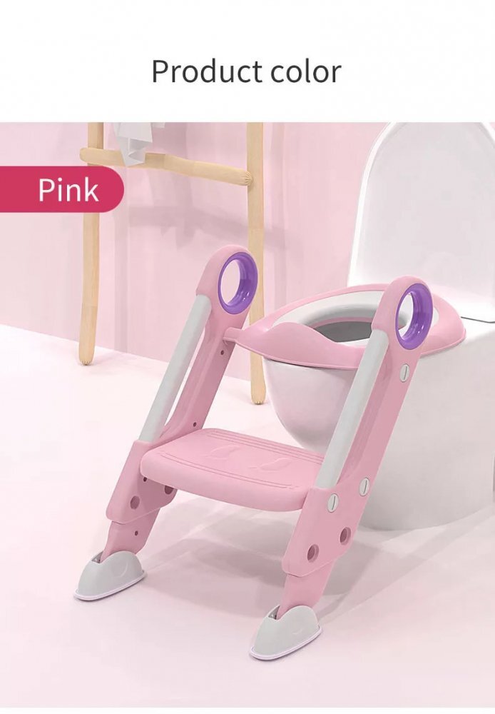 Little Mom Reductor pentru toaleta Sturdy Pink pliabil cu scarita sezut moale suprafata antiderapanta reglabil pe inaltime