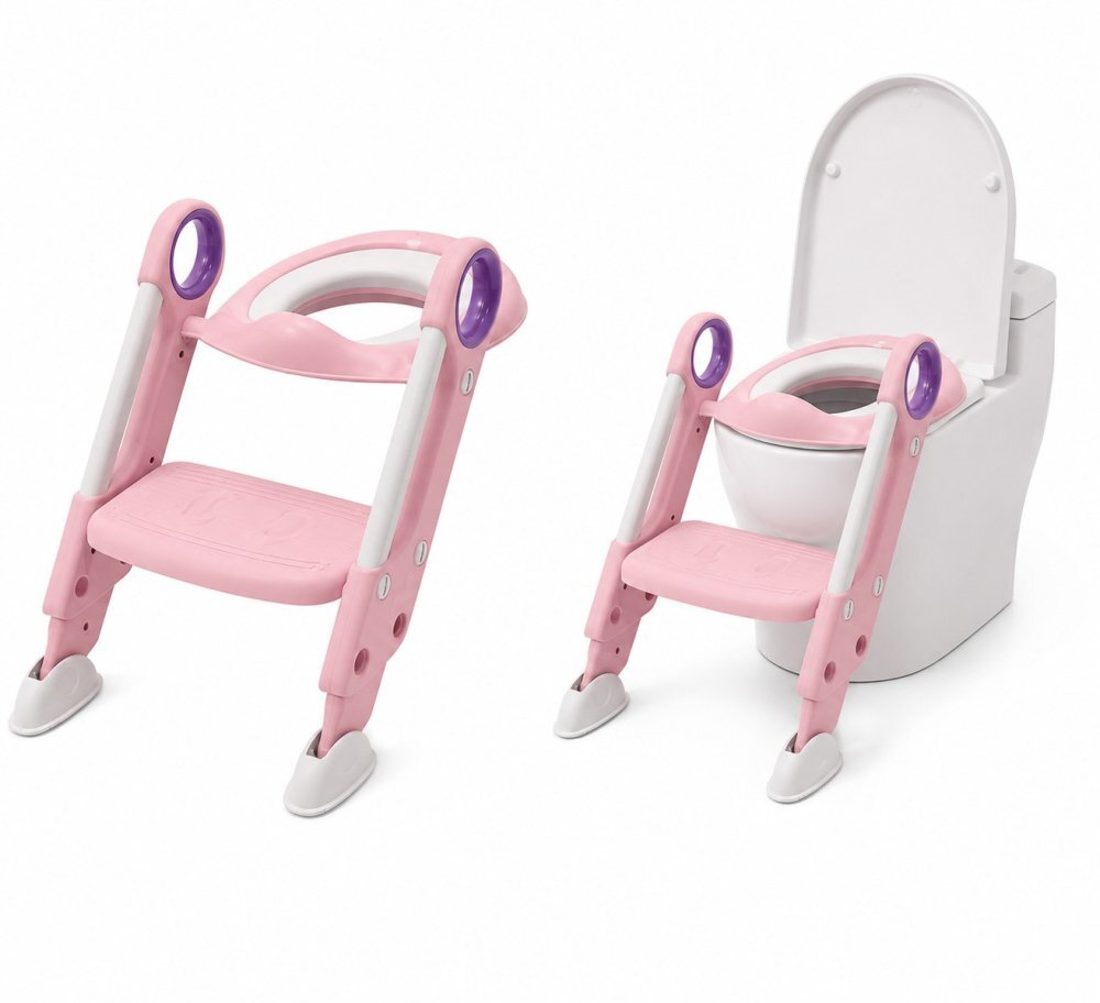 Little Mom Reductor pentru toaleta Sturdy Pink pliabil cu scarita sezut moale suprafata antiderapanta reglabil pe inaltime