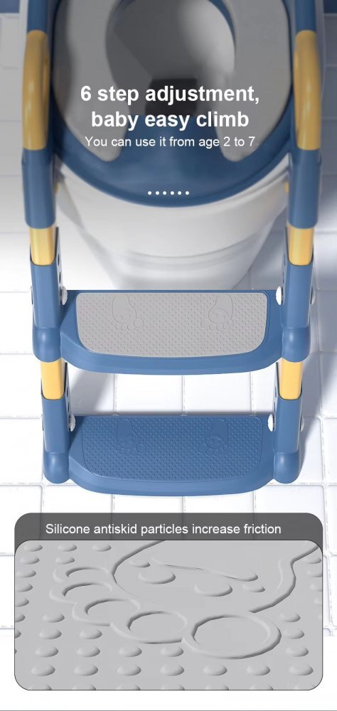 Little Mom Reductor toaleta pentru copii Blue pliabil ergonomic cu sezut din PVC manere de sustinere scara cu inaltime reglabila suprafata antiderapanta dimensiuni 34x44x34 cm
