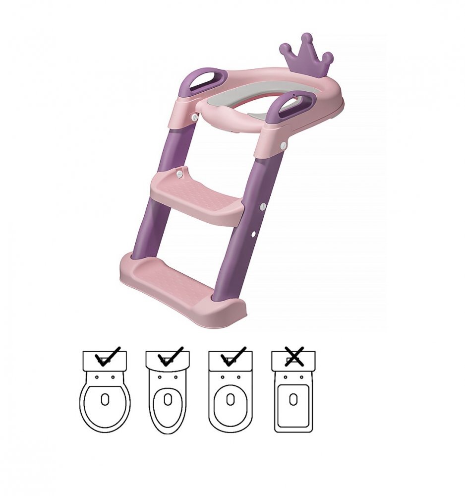 Little Mom Reductor toaleta pentru copii cu scarita antiderapanta inaltime treapta reglabila colac moale din spuma PU manerele laterale ergonomice baza ampla dimensiune 41 x 52 x 59 cm Royal PinkPurple