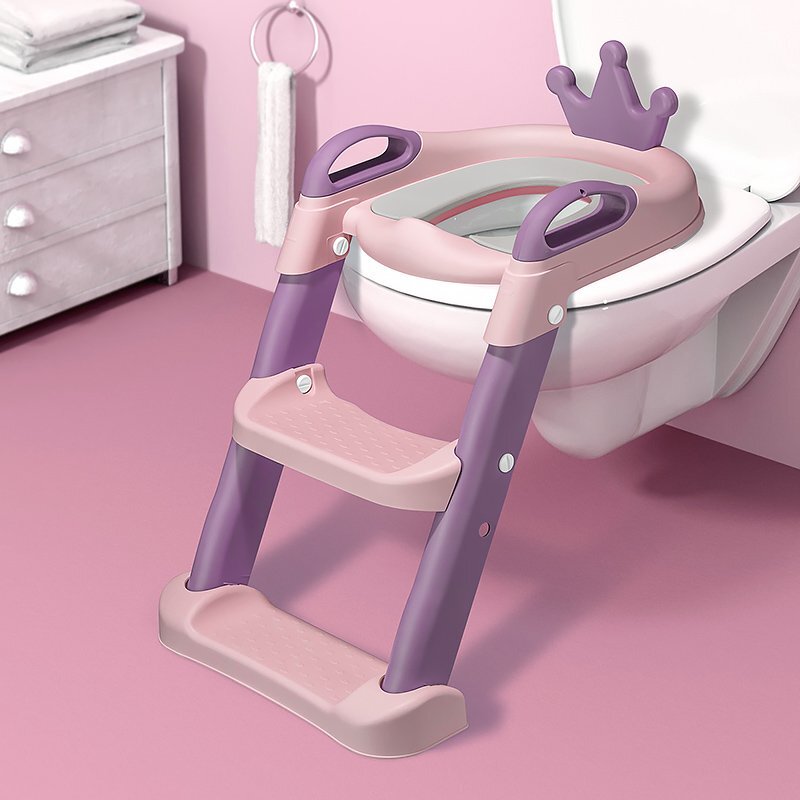 Little Mom Reductor toaleta pentru copii cu scarita antiderapanta inaltime treapta reglabila colac moale din spuma PU manerele laterale ergonomice baza ampla dimensiune 41 x 52 x 59 cm Royal PinkPurple