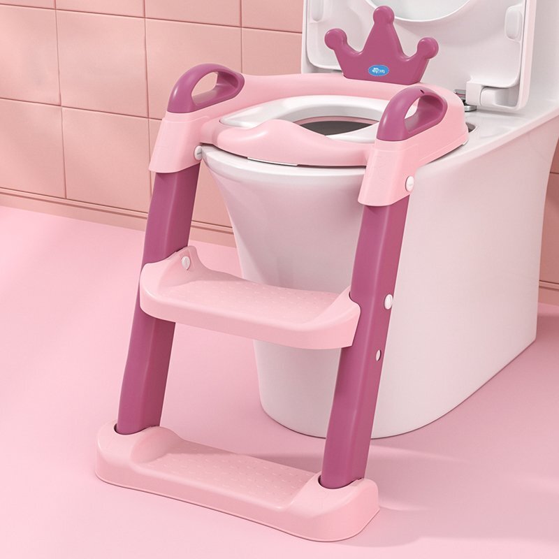 Little Mom Reductor toaleta pentru copii cu scarita antiderapanta inaltime treapta reglabila colac moale din spuma PU manerele laterale ergonomice baza ampla dimensiune 41 x 52 x 59 cm Royal PinkPurple