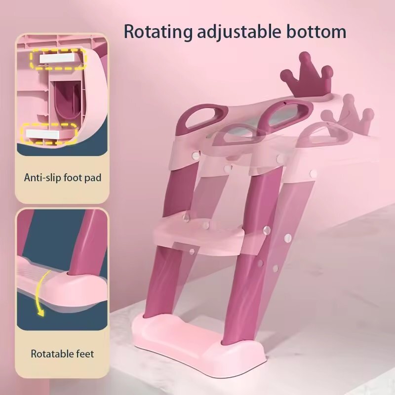 Little Mom Reductor toaleta pentru copii cu scarita antiderapanta inaltime treapta reglabila colac moale din spuma PU manerele laterale ergonomice baza ampla dimensiune 41 x 52 x 59 cm Royal PinkPurple