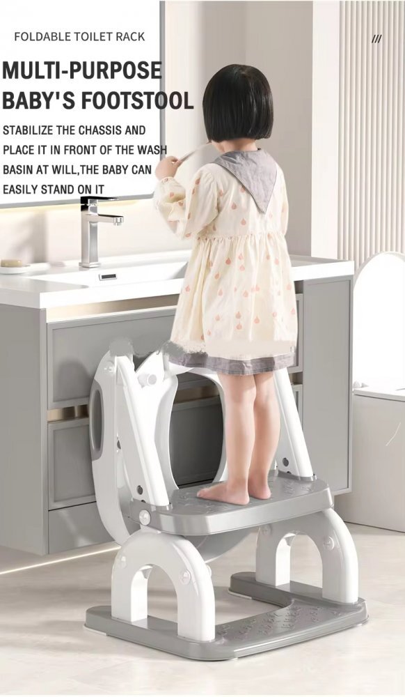 Little Mom Reductor toaleta pentru copii Grey pliabil reglabil colac detasabil PVC cu suprafete anti-alunecare manere ergonomice protectie anti-stropire compatibilitate universala