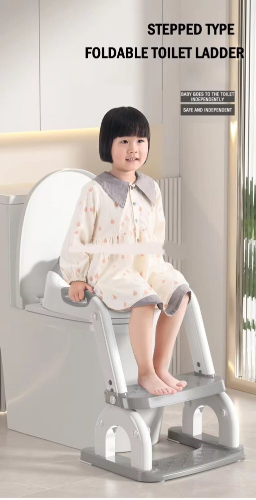 Little Mom Reductor toaleta pentru copii Grey pliabil reglabil colac detasabil PVC cu suprafete anti-alunecare manere ergonomice protectie anti-stropire compatibilitate universala