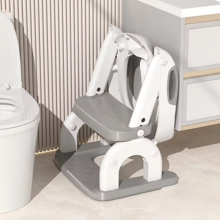Little Mom Reductor toaleta pentru copii Grey pliabil reglabil colac detasabil PVC cu suprafete anti-alunecare manere ergonomice protectie anti-stropire compatibilitate universala