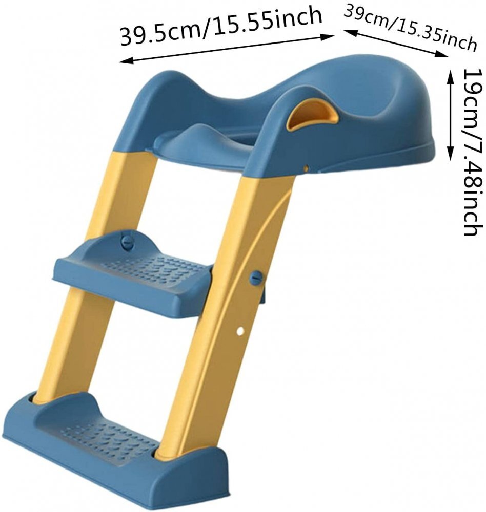 Little Mom Reductor toaleta pentru copii Navy pliabil cu trepte antiderapante manere ergonomice si treapta reglabila pe 2 nivele de inaltime colac moale din spuma PVC design anti-stropire compatibilitate universala