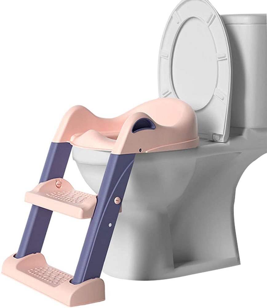 Little Mom Reductor toaleta pentru copii Pink pliabil cu trepte antiderapante manere ergonomice si treapta reglabila pe 2 nivele de inaltime colac moale din spuma PVC design anti-stropire compatibilitate universala