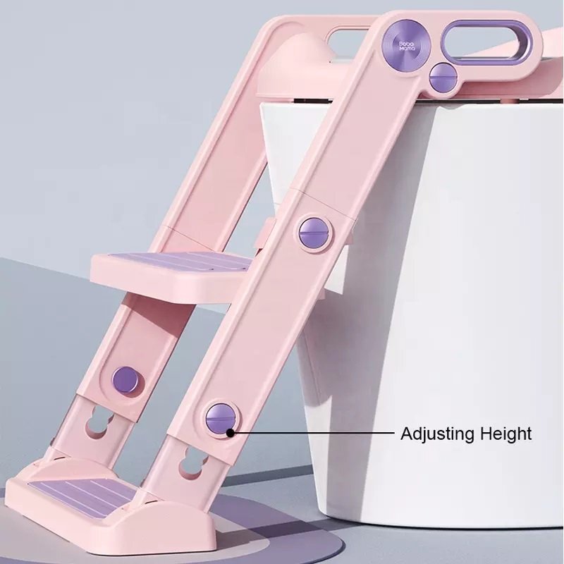 Little Mom Reductor toaleta pentru copii Potty Training Pink pliabil cu sezut moale din spuma PU reglabil pe inaltime 5 nivele manere ergonomicepentru copii cu varsta pana la 7 ani compatibilitate universala