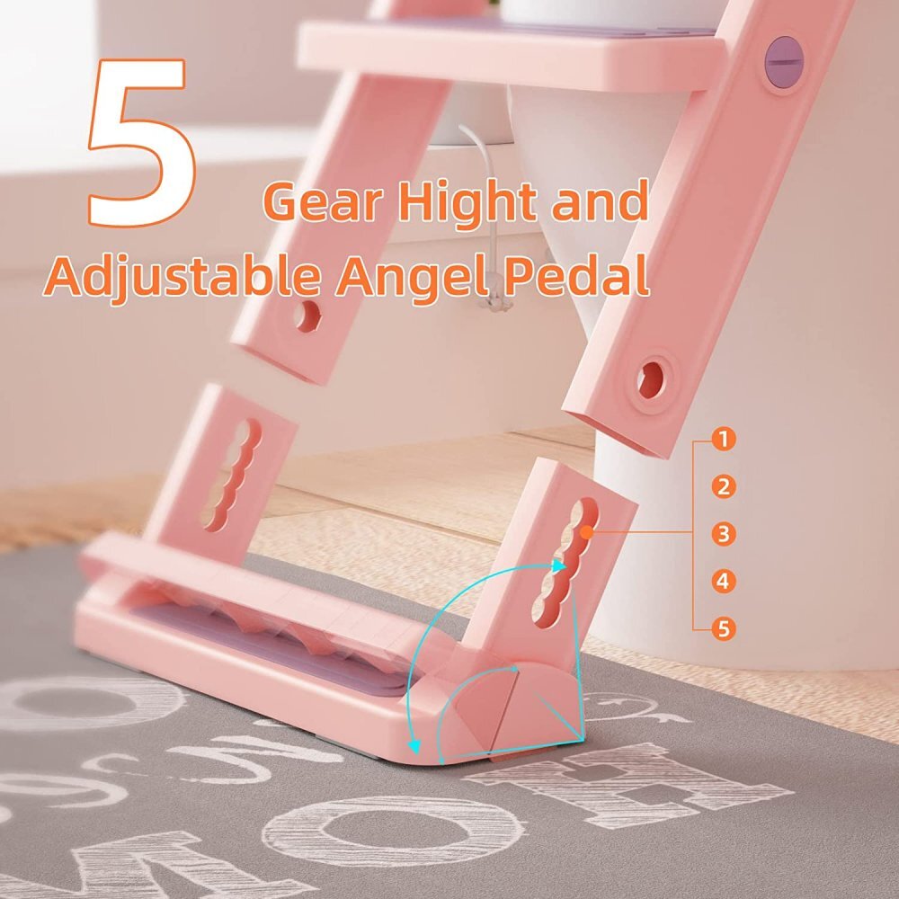 Little Mom Reductor toaleta pentru copii Potty Training Pink pliabil cu sezut moale din spuma PU reglabil pe inaltime 5 nivele manere ergonomicepentru copii cu varsta pana la 7 ani compatibilitate universala
