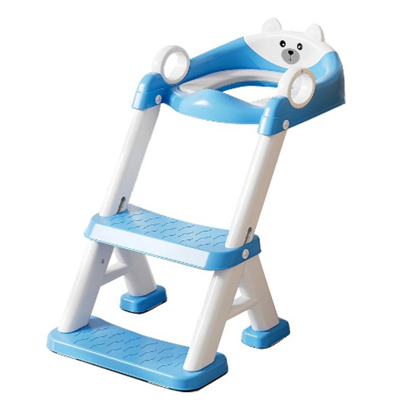 Little Mom Reductor toaleta pentru copii Teddy blue cu doua trepte colac moale din pvc detasabil pliabil design anti-stropire baza antiderapanta inaltime reglabila spatar si manere compatibilitate universala