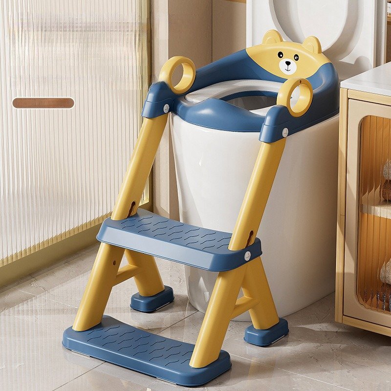 Little Mom Reductor toaleta pentru copii Teddy blue cu doua trepte colac moale din pvc detasabil pliabil design anti-stropire baza antiderapanta inaltime reglabila spatar si manere compatibilitate universala