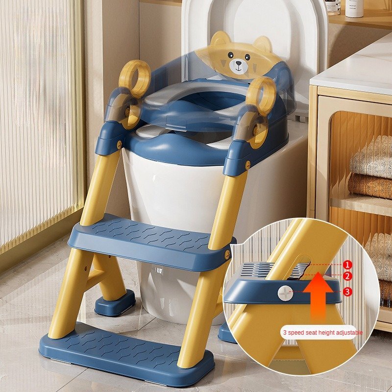 Little Mom Reductor toaleta pentru copii Teddy grey cu doua trepte colac moale din pvc detasabil pliabil design anti-stropire baza antiderapanta inaltime reglabila spatar si manere compatibilitate universala