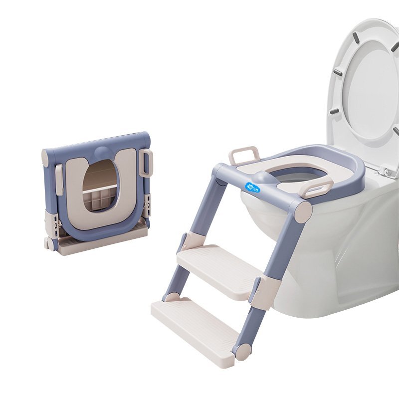 Little Mom Reductor toaleta WhiteGrey pliabil cu scara colac moale din spuma protectie antistropire reglabil pe inaltime manere si suport lat pentru picioare