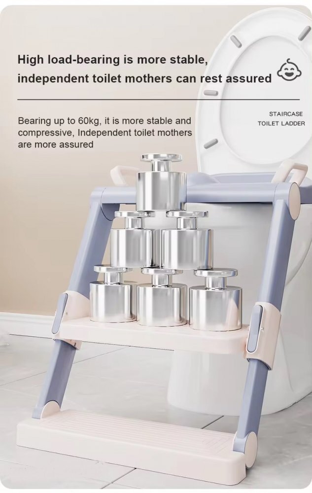 Little Mom Reductor toaleta WhiteGrey pliabil cu scara colac moale din spuma protectie antistropire reglabil pe inaltime manere si suport lat pentru picioare