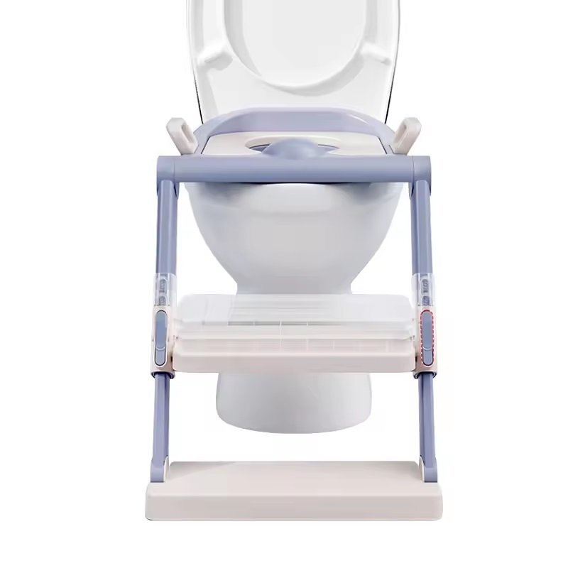 Little Mom Reductor toaleta WhiteGreyPurple pliabil cu scara colac moale din spuma protectie antistropire reglabil pe inaltime manere si suport lat pentru picioare