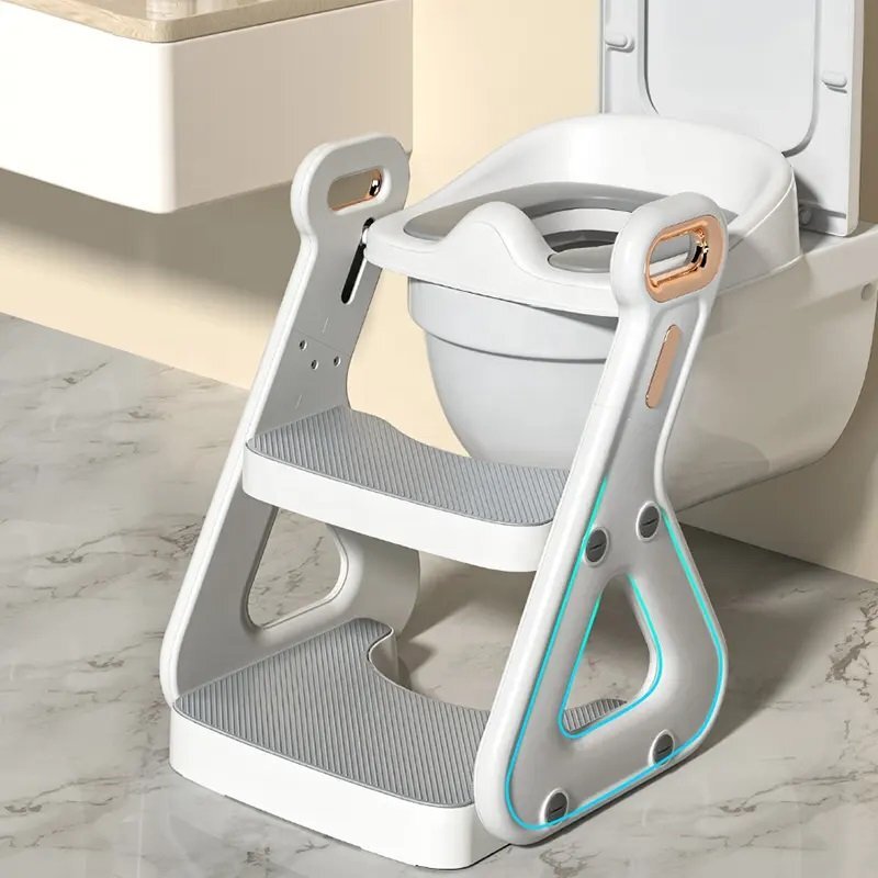 Little Mom Reductor Wc copii pliabil White multifunctional in structura triunghiulara cu colac moale PU inaltime ajustabila prevazut cu manere protectie antistropire antiaderent potrivit si toaletelor patrate