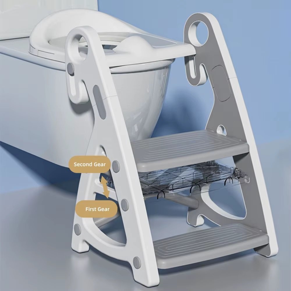 Little Mom Reductor WC copii StepUp Baby Grey reglabil pe inaltime cu manere ergonomice colac moale detasabil din spuma PU design anti-stropire compatibilitate universala