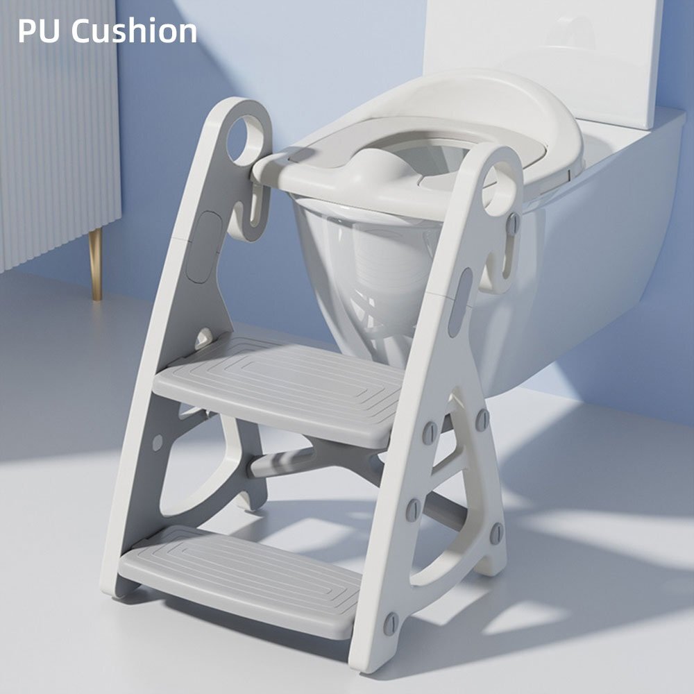 Little Mom Reductor WC copii StepUp Baby Grey reglabil pe inaltime cu manere ergonomice colac moale detasabil din spuma PU design anti-stropire compatibilitate universala