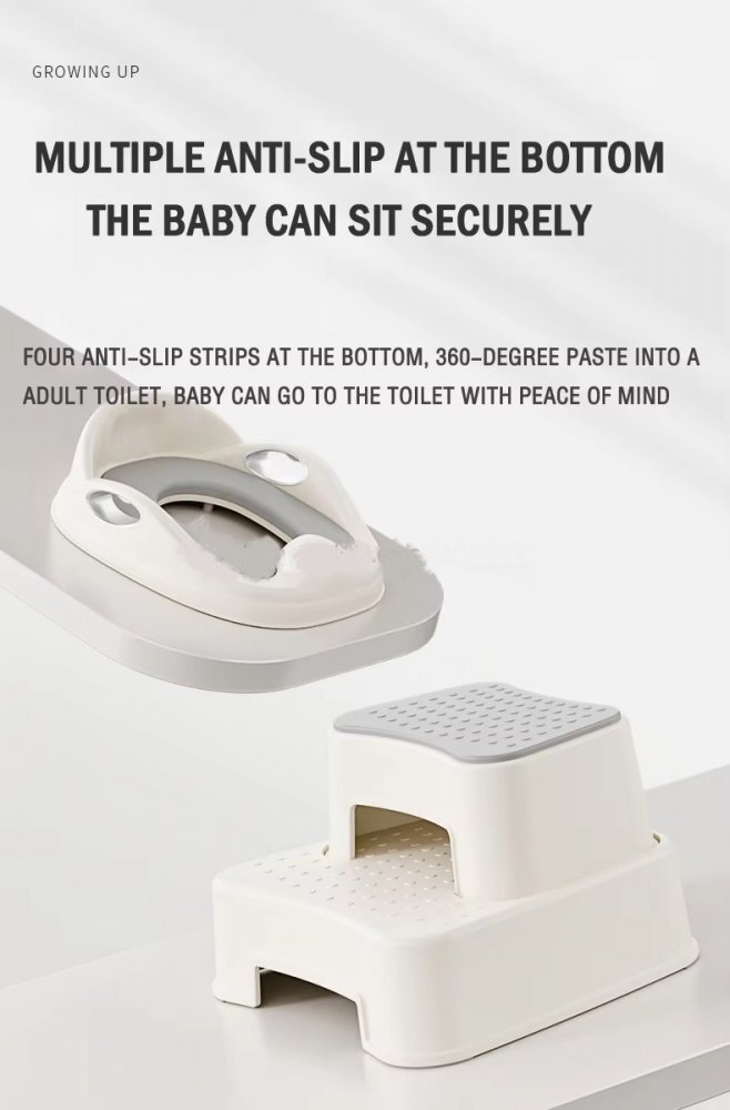 Little Mom Reductor WC pentru copii Silver cu dubla fixare spatar si manere de sustinere colac moale din spuma PU protectie impotriva stropilor