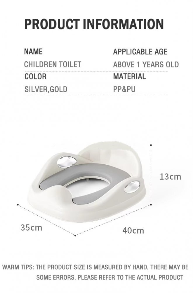 Little Mom Reductor WC pentru copii Silver cu dubla fixare spatar si manere de sustinere colac moale din spuma PU protectie impotriva stropilor