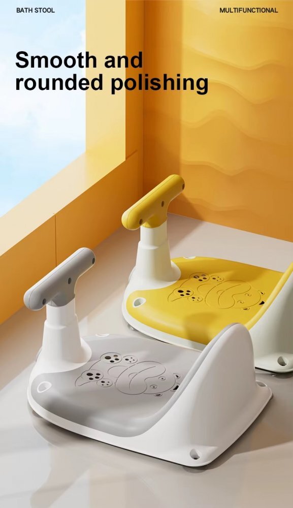 Little Mom Scaun de baie bebelusi Grey cu spatar si ghidon de sustiere margini rotunjite si fixare cu ventuze compatibilitate universala dimensiune 37 x 27.2 x 20.6 cm
