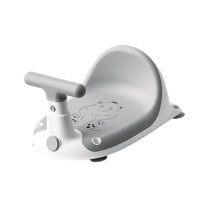 Little Mom Scaun de baie bebelusi Grey cu spatar si ghidon de sustiere margini rotunjite si fixare cu ventuze compatibilitate universala dimensiune 37 x 27.2 x 20.6 cm
