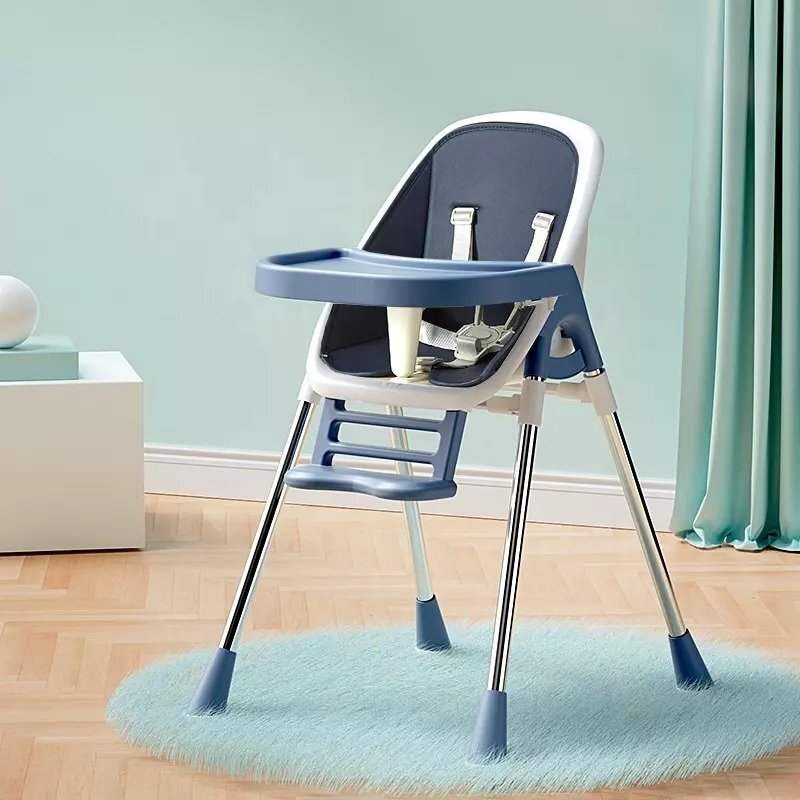 Little Mom Scaun de masa 2 in 1 Grass Navy portabil cu husa detasabila suport picioare centura siguranta reglabil pe inaltime