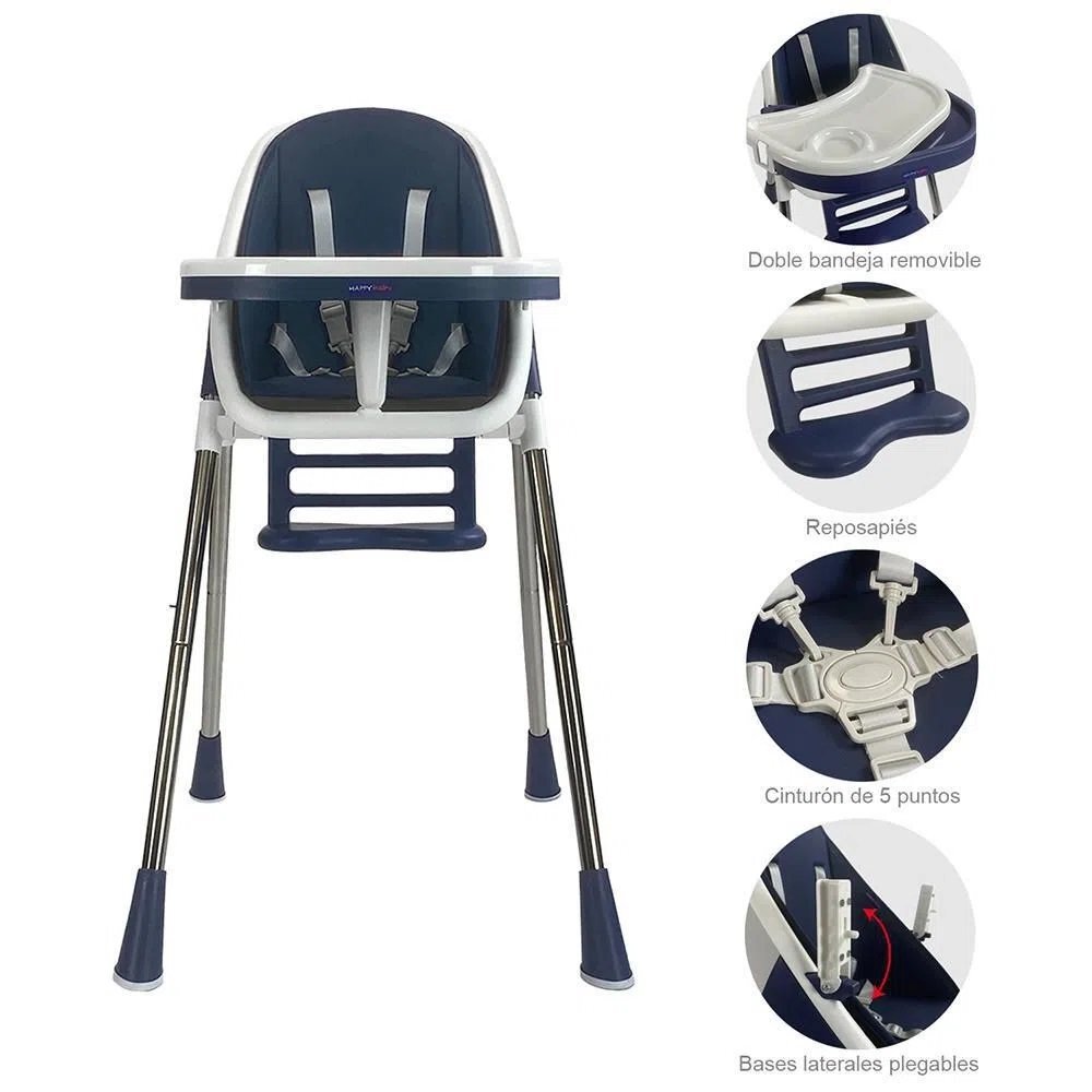 Little Mom Scaun de masa 2 in 1 Grass Navy portabil cu husa detasabila suport picioare centura siguranta reglabil pe inaltime