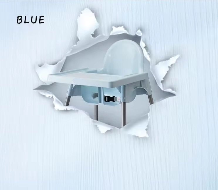 Little Mom Scaun de masa bebelusi Infant Blue cu centura de siguranta si masuta 6-36 luni picioare antiderapante tavita detasabila