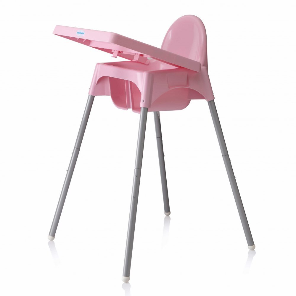 Little Mom Scaun de masa bebelusi Infant Pink cu centura de siguranta si masuta 6-36 luni picioare antiderapante tavita detasabila