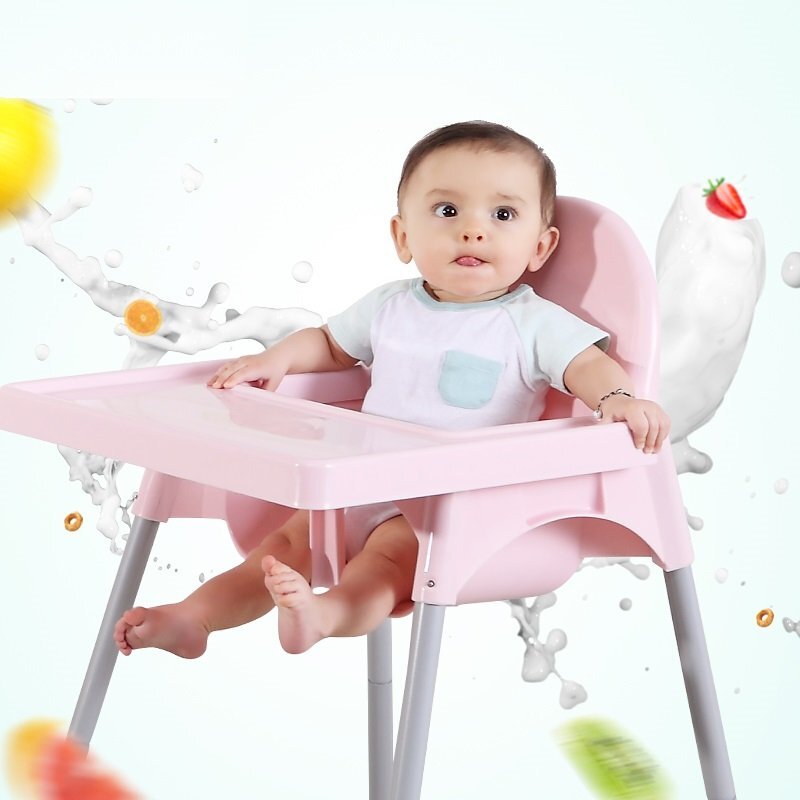 Little Mom Scaun de masa bebelusi Infant Pink cu centura de siguranta si masuta 6-36 luni picioare antiderapante tavita detasabila