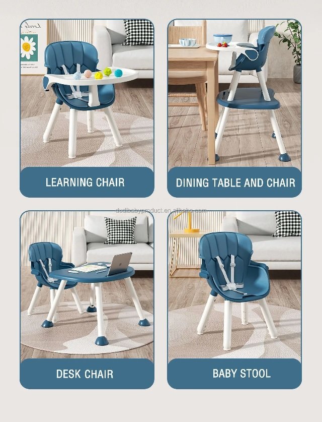 Little Mom Scaun de masa Green 4in1 pentru copii multifunctional cu centura de siguranta tavita reglabila suport pentru picioare dimensiune 79 x 60 x 62 x 92 cm