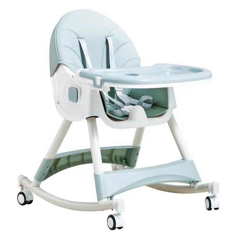 Little Mom Scaun de masa multifunctional 3 in 1 pentru copii Green transformabil si ajustabil cadru din otel prevazut cu roti silentioase si husa detasabila din PU dimensiune 60 x 75 x 91 cm